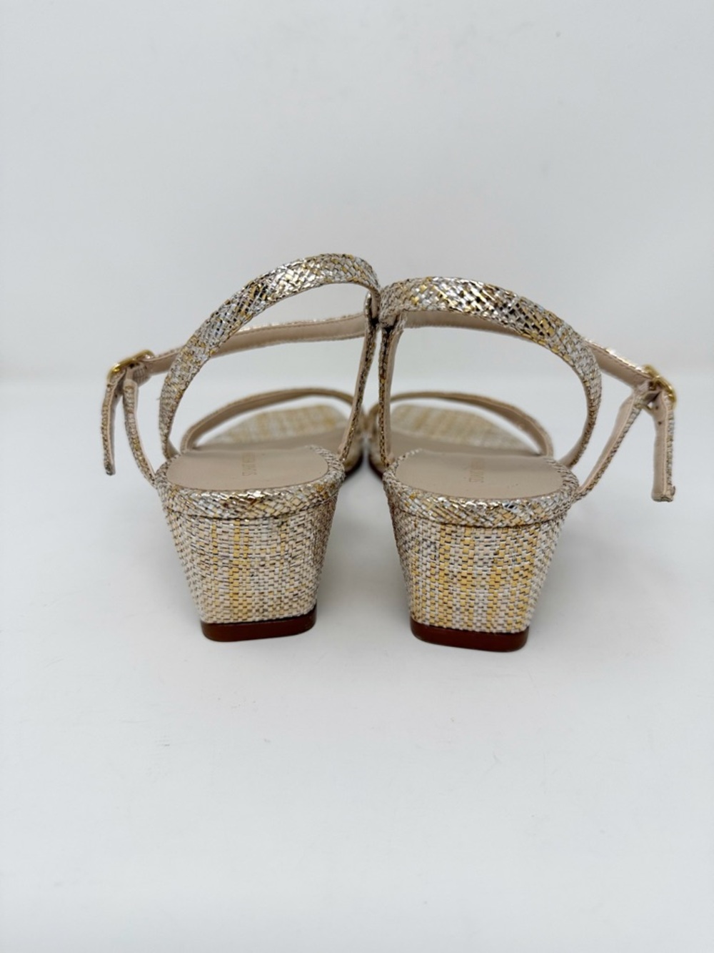 New Stuart Weitzman Oasis 50 Metallic Woven Wedge Slingback Sandal Sz 7 - Picture 4 of 14
